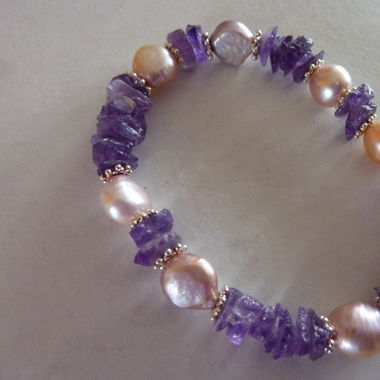 Armband Amethyst  & Perlen