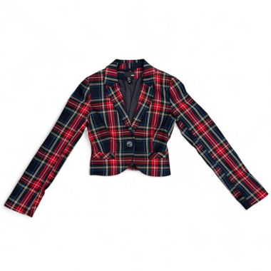 Blazer/Veste de costume cintré et court à carreaux