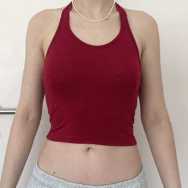Wine Red, Backless, Cropped Top