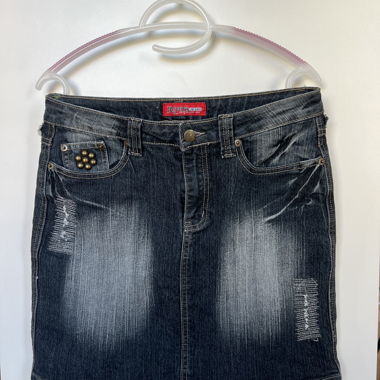Gonna di jeans vintage con borchie, taglia 36/38