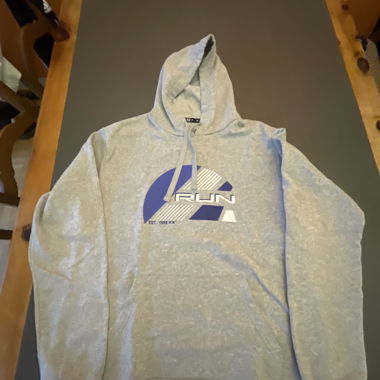 Grey RUN graphic hoodie