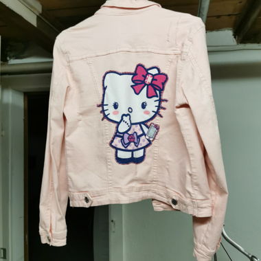 Veste en jean Hello Kitty rose faite main