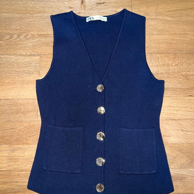 ZARA Gilet in maglia – Blu scuro – Taglia S