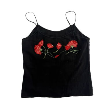 black flowy tank top with red beads