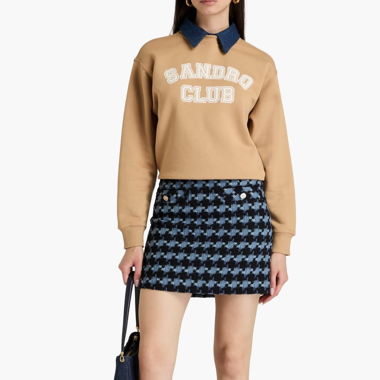 Jupe Sandro Tweed bleu/noir, taille 34 