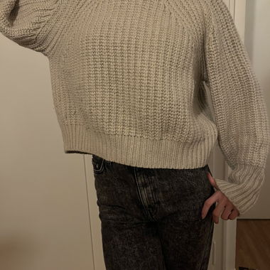 Grobstrick-Pullover offwhite/grau