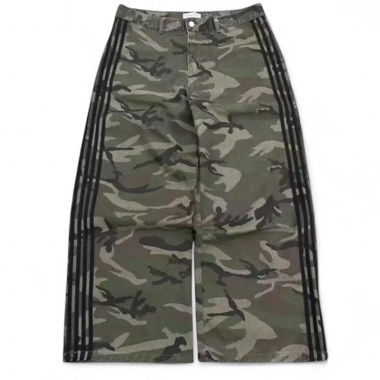 Jean Baggy Camouflage Forêt Y2k avec Bandes Noires