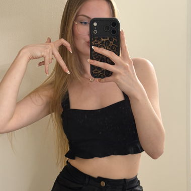 Black Cropped Top with Ruffles