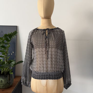 Damenbluse Boho-Muster Weiss und Schwarz, Grösse M