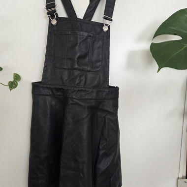 Black Pinafore Skirt in Faux Leather