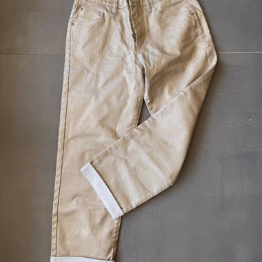 Pantaloni beige effetto oro lucido