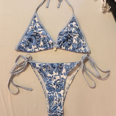 Blue patterned triangle bikini