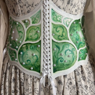 Cintura corsetto bianca e verde motivo piante
