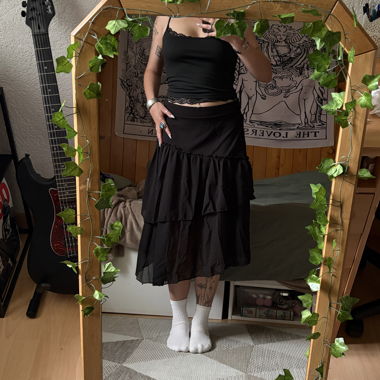 Black goth asymmetrical black chiffon skirt