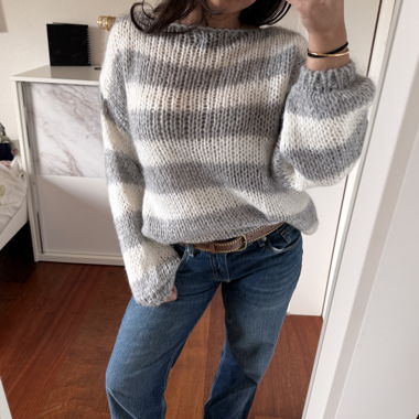 Pull à rayures gris et blanc « design by si »