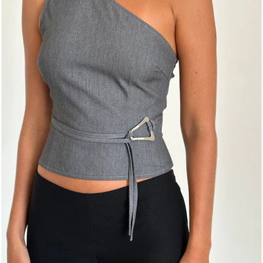 One-Shoulder Crop Top Grey