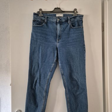 Jean bleu droit taille haute femme