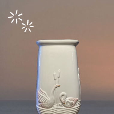 VASE VINTAGE CYGNES ROSES