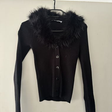 Black Faux Fur Collar Cardigan