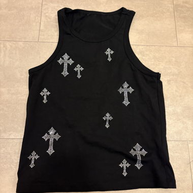Black Tank Top with Cross Print
