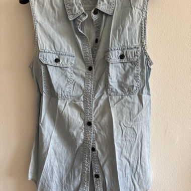 Ganni sleeveless light blue denim blouse