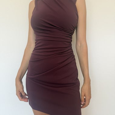 Burgundy Ruched Mini Dress