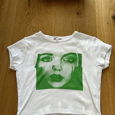Subdued Green Face Print Crop Top