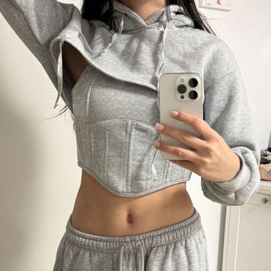 Set grigio Cropped Hoodie & Corset XS/S