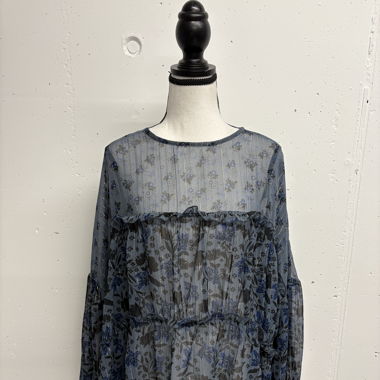 Zara Bluse Boho Gr. L blau gold