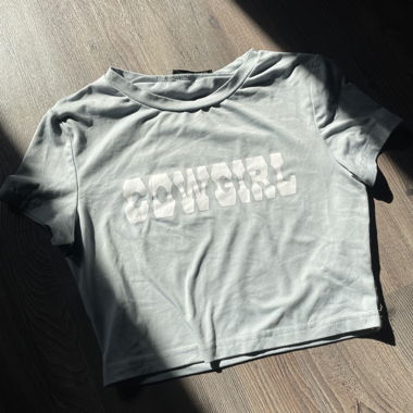 Grey Crop Top with COWGIRL Print
