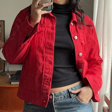 Red denim jacket