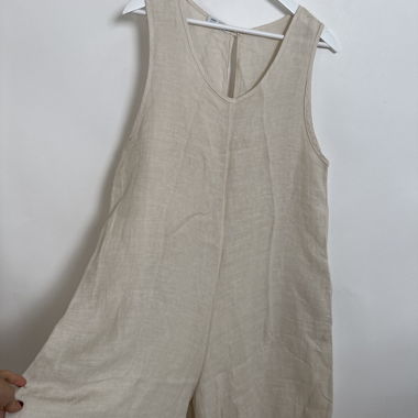 Beige Linen Jumpsuit Without Sleeves