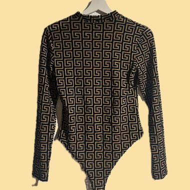Body à manches longues à motifs beige/noir