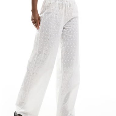 White eyelet wide-leg pants