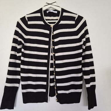 Zara Black and White Striped Cardigan