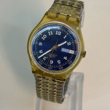 Vintage Swatch Uhr Gelbes Gehäuse, mit Datum