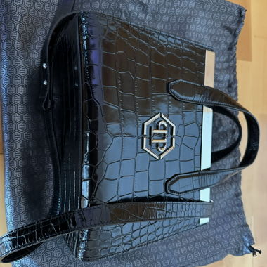 Philipp Plein - Sac à main en cuir verni noir