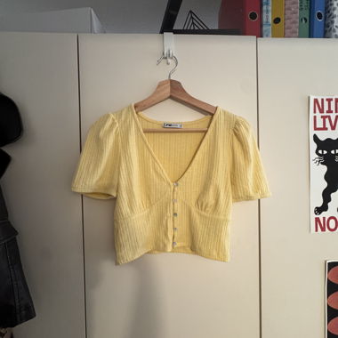 Yellow V-Neck Button Top