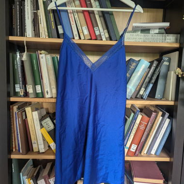 Blue women's spaghetti dress with lace