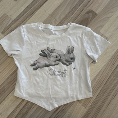 White T-Shirt with Bunny Print