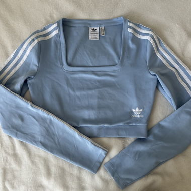 Adidas Originals 3 Strisce Crop Top Baby Blue