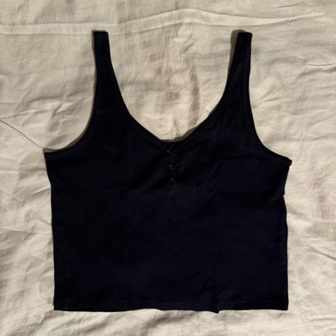 Black Cropped Top with Button Placket