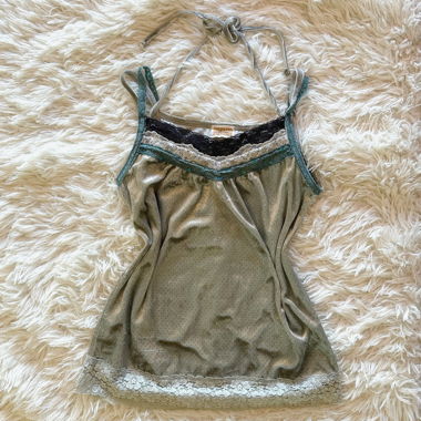 japanese vintage: silver & teal velvet camisole