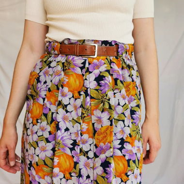 Flower fruits printed vintage silk summer skirt