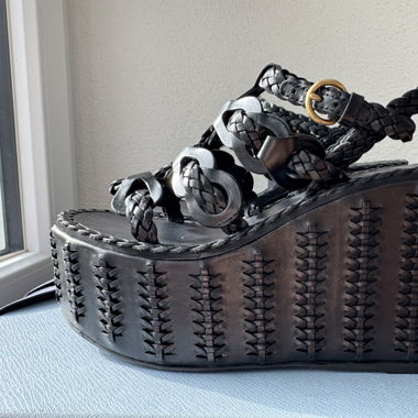 Prada Plateau Sandalen Wedges Keil Schwarz Gr.37,5