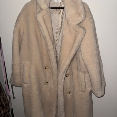 Cappotto in pelliccia Teddy bianco crema doppiopetto