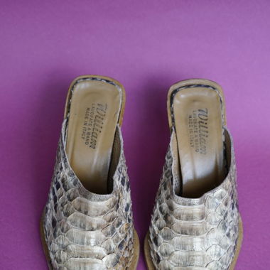 ‘William’ Italian snake mules, wooden heel