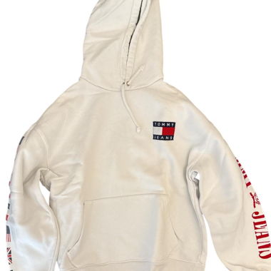 Cream Tommy Hilfiger hoodie with red accents