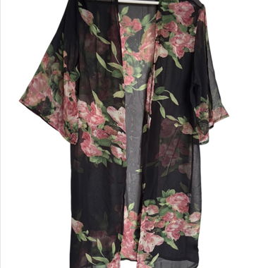 Kimono floreale nero trasparente