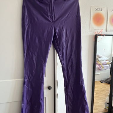 purple leather pants